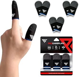 Progameplays Premium Hybrid Finger Sleeves for Gaming, High Sensitivity, Breathable Anti-Sweat, Durable, Silver and Carbon Fibre, Thumb Sleeve (3 Pairs Blue)