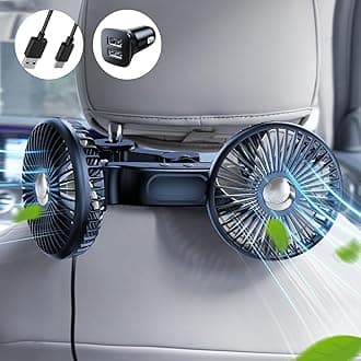 Dual Head Car Cooling Fan for Back Seat, Usb Powered 3 Speeds 12V Rotatable Car Seat Headrest Fan for Kids Baby Dog Rear Facing, Car Accessories Cooler That Blow Cold Air for Sedan Suv Rv Truck