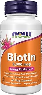 NOW Foods Supplements, Biotin 5,000 mcg, Amino Acid Metabolism*, Energy Production*, 60 Veg Capsules