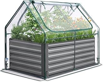 Quictent Raised Garden Bed Galvanized Raised Beds for Gardening Vegetables with Cover 4x3x2 ft Tall Metal Planter Box Outdoor Use (Clear)