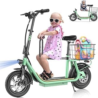 Caroma Electric Scooter with Seat, Max 30 Miles Range&20MPH Speed, Peak 800/1200W Motor, Foldable Electric Scooter for Adults and Teens, Commuter E Scooter with Basket&Adjustable Kid Seat