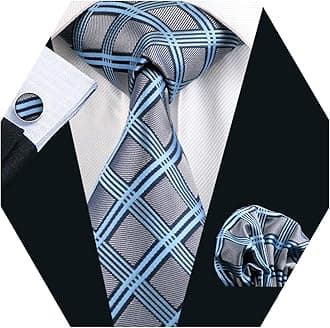 Check Tie Set Men Pocket Square Cufflinks Silk Plaid Business Tie Wedding Fashion