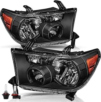 Headlight Assembly Replacement for 2007 2008 2009 2010 2011 2012 2013 Tundra / 2008-2017 Sequoia Driver and Passenger Side Black with Amber Reflector with Bulbs,