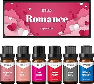 Fragrance Oils, ESSLUX Romance Scented Essential Oils for Diffuser for Home, Premium Soap Candle Making Scents, Romantic Aromatherapy Oils Gift Set, 6x10ml - Bulgarian Rose, Best Wishes and More