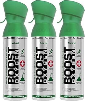 Boost Oxygen 5 Liter Natural Pure Canned Supplemental Oxygen Bottle with Built in Mouthpiece for High Altitudes and Recovery, Natural Flavor (3 Pack), Flavorless, 3.0 Count