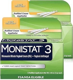 Monistat 3 Day Yeast Infection Treatment for Women, 3 Miconazole Prefilled Cream Applicators, 2 Pack