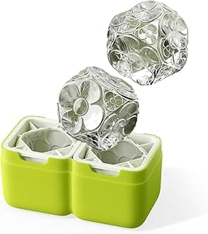 Set of 2 Silicone Ice Molds, Deco - Large Ice Cube Molds with Flower Pattern for Craft Cocktails, Keep Drinks Colder Longer with Less Dilution, Easy-Release, BPA-Free