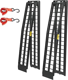 10ft Aluminum Truck Ramps 1200lbs Capacity,2pcs Folding Loading ATV Ramps for Pickup Trucks Bed, Trailer Ramp with Load Straps for UTV/Motorcycle/Lawn Mower/Dirt Bike，Lightweight & Portable