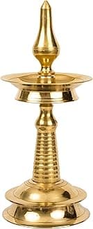 Spillbox Traditional Brass Kerala Kuthu villaku Diya for Puja|Lord Ayyappan Vilakku|Pooja Aarti|Arti Deepak Deepam Oil Lamp for Home Temple Puja Articles Decor Gifts- Kerala Nila Villakku(10 inch, 1)