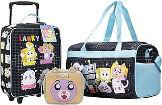 Bioworld LankyBox 4-Piece Kids' Carry On Travel Set – Officially Licensed with 14" Pilot Case, Duffle Bag, Utility Case, and Luggage Tag