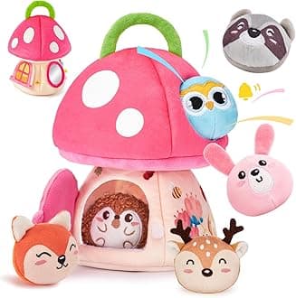 hahaland Baby Toys 6-12 Months - Montessori Toys for 6 Month Old Girl, My First Mushroom House with Stuffed Jungle Animals, Rattle, Crinkle Paper, Mirror, Sensory Toy Baby Girl Easter Gifts