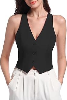 V VOCNI Vest for Women V Neck Suit Vest Sleeveless Racerback Fashion Dressy Vest Top Fitted Jacket Waistcoat