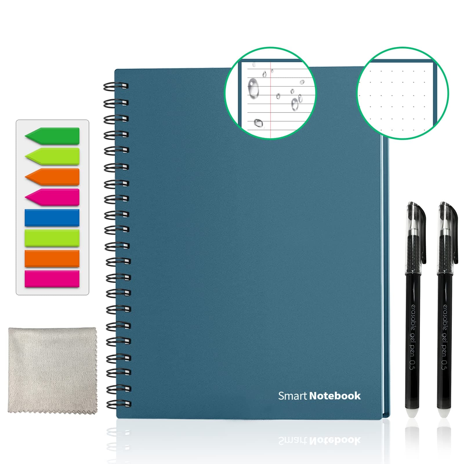 GUYUCOMReusable Smart Notebook, Digital Notepad A4 Lined Dotted with Erasable Pen and Wipe for Quick Sketch Cloud Storage and Reuse Endlessly.
