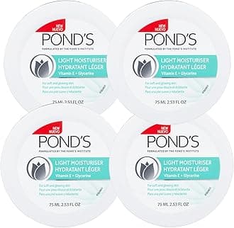 Pond's Light Moisturizer Cream, For Soft and Glowing Skin, Vitamin E, 4-Pack of 2.53 Fl Oz Each