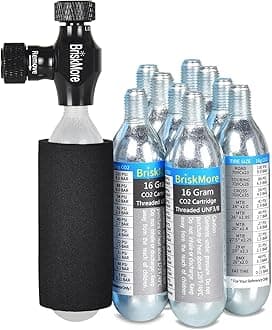 CO2 Inflator Kits with 9X16g or 5 X 16g CO2 Cartridges, Presta and Schrader Valve Compatible, Bike Tire CO2 Pump, Included Insulated Sleeve
