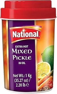 National Foods Extra Hot Mixed Pickle 35.27 oz (1000g) | Sour & Spicy Traditional South Asian Relish | Zesty & Tangy Achaar | Plastic Jar