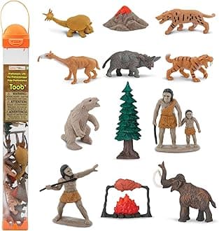 Safari Ltd. Prehistoric Life TOOB - 12 Figurines: Caveman, Cavewoman, Volcano, Mammoth, Doedicurus, Smilodon, Sloth, Dinosaurs - Educational Toy Figures For Boys, Girls & Kids Ages 3+