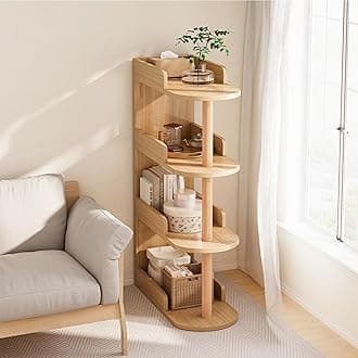 Small Stand Corner Bookshelf - 4-Tier Wood Bookcase Industrial Bookshelf Standing Book Shelves Display Book Rack for Living Room Bedroom Home Office (White) (Wood)