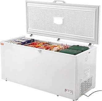 VEVOR Chest Freezer, 17.2 Cu.ft Large Deep Freezer with 4 Removable Baskets, Freestanding Top Open Door Commercial Chest Freezers with 7-Level Adjustable Temp, LED Lighting,Locking Lid, 6 Wheels