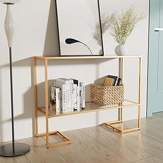 Cozy Castle38" Console Table, Narrow Tempered Glass Sofa Table with Metal Frame,Modern Entryway Table with 2 Shelves, Long Console Table for Living Room, Hallway,Bedroom, Gold