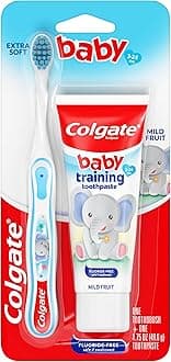 Colgate Baby Training Toothpaste and Toothbrush Kit, Mild Fruit Flavor Set for Ages 3-24 Months