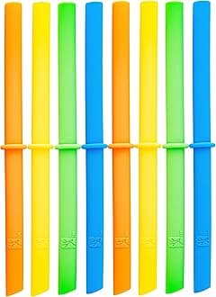 Adult & Kid's Reusable Silicone Straws with Stopper for 12oz, 14oz & 16oz Mason Jars or Tumblers | Pack of 8 Straws | 7.9" Length