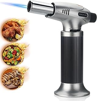 Blow Torch, Cooks Kitchen Blow Torch Lighter with Safety Lock & Adjustable Flame, Fits All Butane Tanks, Perfect for Desserts, Creme Brulee, BBQ and Baking-Butane Gas Not Included