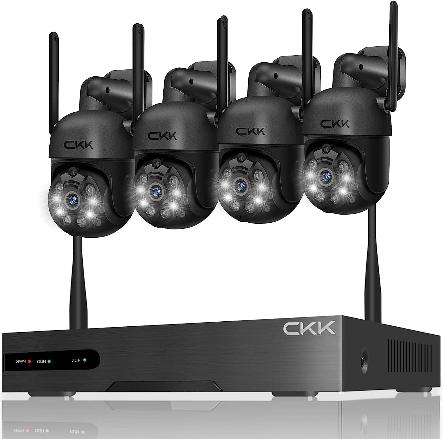 【3MP Pan Tilt 】 Wireless Security Camera System, 4pcs 2K PTZ Cameras Outdoor Indoor, 8 Channel 3MP WiFi Surveillance NVR System, 7/24/Motion Record, Motion Alert, Two-Way Audio
