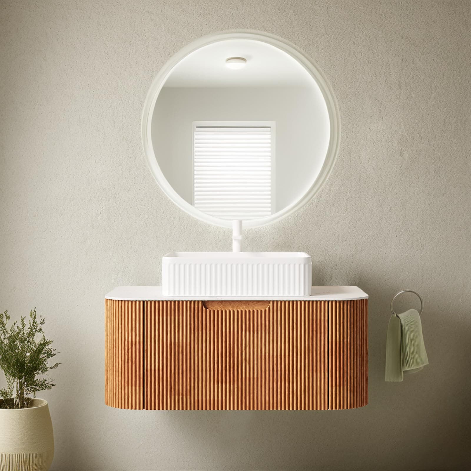 36'' Floating Bathroom Vanity with Sink, Modern Vanities with Rectangular Ceramic Basin and Marble Top, Extra Large Storage Drawer, Soft-Close Design, Pre-Assembled Cabinet, Nature Wood