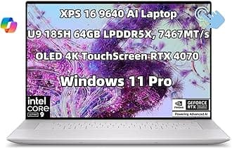 NewDell XPS 16 9640 Powerful AI Laptop 16.3 inch OLED UHD 4K TouchScreen Intel.Core Ultra 9 185H 64GB RAM 2TB SSD Geforce RTX 4070 Copilot Key Webcam Backlit Fingerprint WiFi 7 Thunderbolt Win 11 Pro