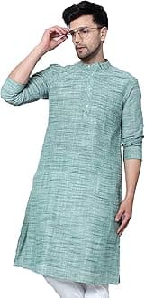 Latest Chikan Men's Cotton Regular Textured Long Kurta Full Sleeves - Casual Ethnic Wear�