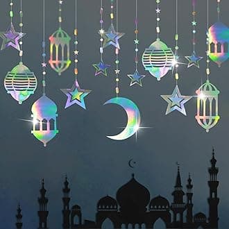 Cheerland Iridescent Star Moon Lantern Garland Decorations for Ramadan Eid Mu...