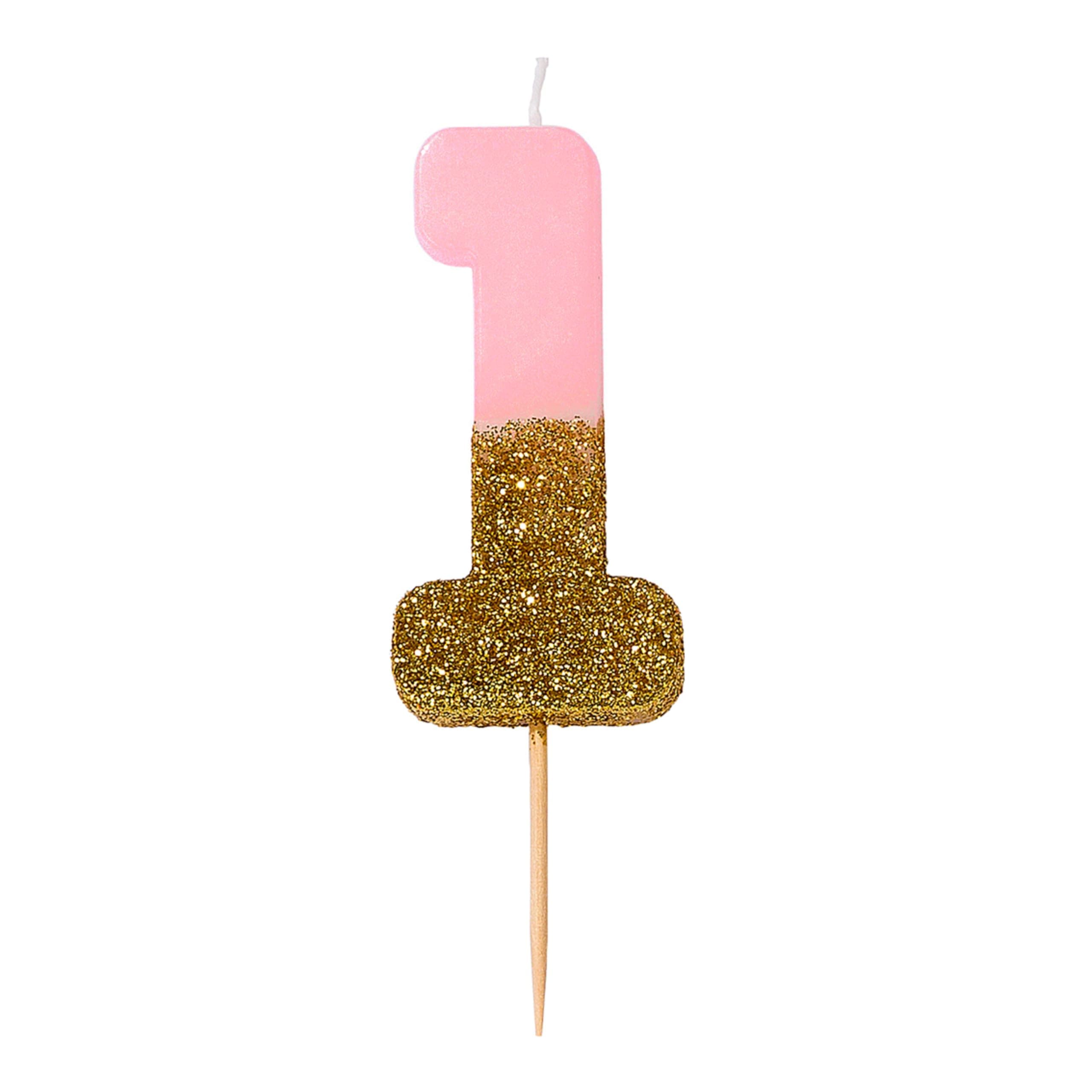 Talking Tables Pink Number 1 Candle with Gold Glitter Premium Quality Cake Topper Decoration For Kids, Adults, Teenagers, 1st Birthday Party, Anniversary, Milestone Age, 3"
