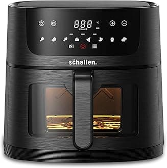 Schallen Modern Black Gloss Healthy Eating Low Fat Large 3.5L 1300-1500W Digital Display Air Fryer with 9 Cooking Settings and 30 Minute Timer (Glass Window 8L Air Fryer)