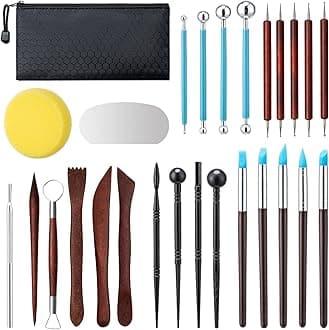 Amrules Clay Tools Kit, 27 PCS Red Pottery Tools, Practical Polymer Clay Sculpting Tools Kit, Air Dry Clay Tools Set for Adults, Pottery Craft, Dotting, Carving, Drawing, Molding, Modeling, Shaping