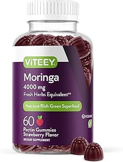 Viteey Moringa Gummies - 4,000mg [from 400mg of 10:1 Extract] of Moringa Supplement Super Greens Gummies - Antioxidant Wellness and Digestive Support - Vegan, Gluten Free - 60 Count
