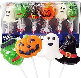Fusion Select Candy Lollipops - Halloween Suckers - Trick or Treat Candies for Kids - Frankenstein's Monster, Jack o Lantern, Ghost & Witch Hat Sweets - Individually Wrapped - 30 Per Box