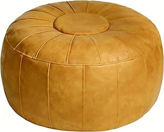 Thgonwid Unstuffed Moroccan Storage Pouf Foot Stool Ottoman Seat Handmade Faux Leather Bean Bag Floor Chair Foot Rest for Living Room, Bedroom or Balcony (Yellow)