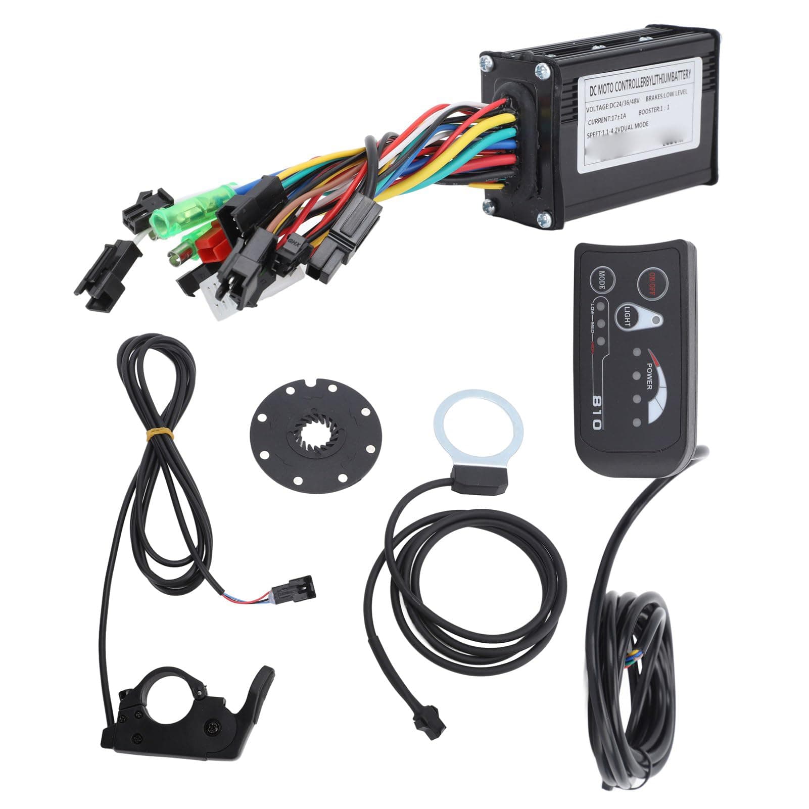 BROLEOS810 Electric Bike Controller Kit, 3 Modes Controller Display FT 8C Magnetic Points 109R Throttle, 36V 48V 17A Motor Speed Controller Kit for Electric Bike Handlebar 22.2mm