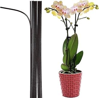 10-PCs 24" Plastic Coated Orchid Stakes for Plants Support, Bendable Orchid Support Stakes - Brown Long