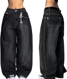 EMMIOL Women Boyfriends Hip Hop 90s Vintage Baggy Jeans Loose Denim Pants Mid-Low Waist Jeans