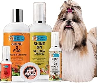 Papa Pawsome Complete Grooming Kit for Dogs - Shih Tzu | for Long/Drop Coat Breeds | 5-in-1 Combo Pack | Made with Natural Ingredients | for Healthy, Shiny & Smooth Dog Hair | for Dog Paw Care