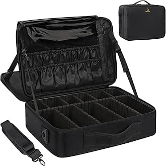 MONSTINA Large Capacity Makeup Case 3 Layers Cosmetic Organizer Brush Bag Makeup Train Case Makeup Artist Box for Hair Curler Hair Straightener Brush Set and Cosmetics 16.5x12x5.5 (L-Black)
