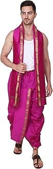 Rameshwaram Fabrics Men's Silk Ready to Wear Dhoti for men (Readymade Dhoti Pant with Dupatta), Suitable with Kurta, Free Size