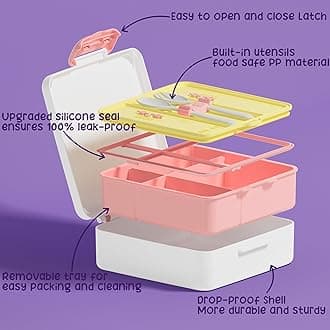 Fimibuke Kids Bento Lunch Box with 4 Compartments, Insulated lunch Bag, Stain...