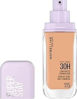 Maybelline New York, Super Stay Lumi-Matte Liquid Foundation, 30hr Longwear formula, Light as Air, Waterproof, Sweatproof, Luminous Matte Finish - 115