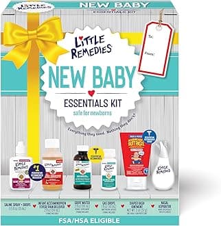 New Baby Essentials Kit with Saline Nasal Spray, Diaper Rash Cream, Gas Relief Drops, Gripe Water & More, Safe for Newborns