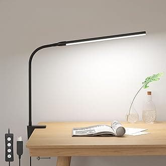 Clip on Desk Lamp LED Reading light Dimmable USB Clamp Lamp with 3 Color Modes 10 Brightness, Adjustable Flexible Gooseneck Table Light for Bed Headboard, Workbench, Home Office, Computer, Black