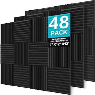 JBER Sound Proof Foam Panels Studio Acoustic Foam Panels,48 Pack 1" X 12" X 12"Soundproofing Wedges Sound Proof Padding Fireproof Acoustic Treatment Foam for Home Office - Charcoal