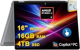 - OmniBook X Flip Copilot+ AI PC 2-in-1 Laptop | 16" WUXGA Touch (400nits) | AMD 6-core Ryzen AI 5 340 (Up to 50 Tops) | 16GB DDR5 4TB SSD | Backlit 5MP IR Privacy Camera Win11Pro w/DLCA Accessory